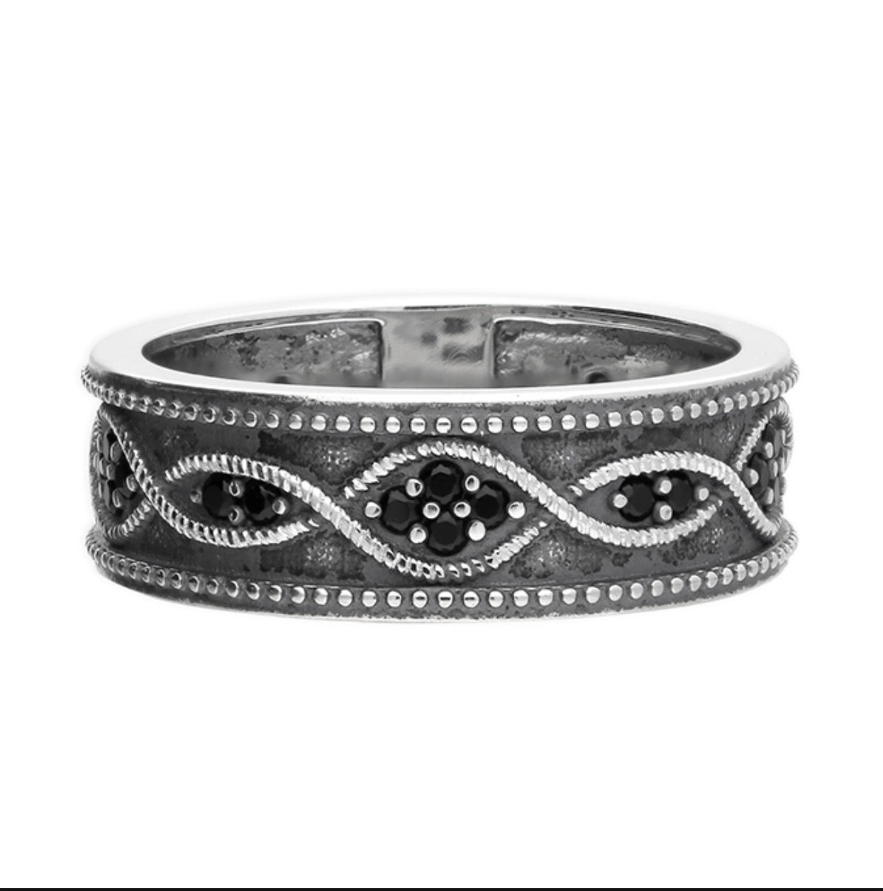 Sterling Silver Black Cubic Zirconia Wave Band Ring.