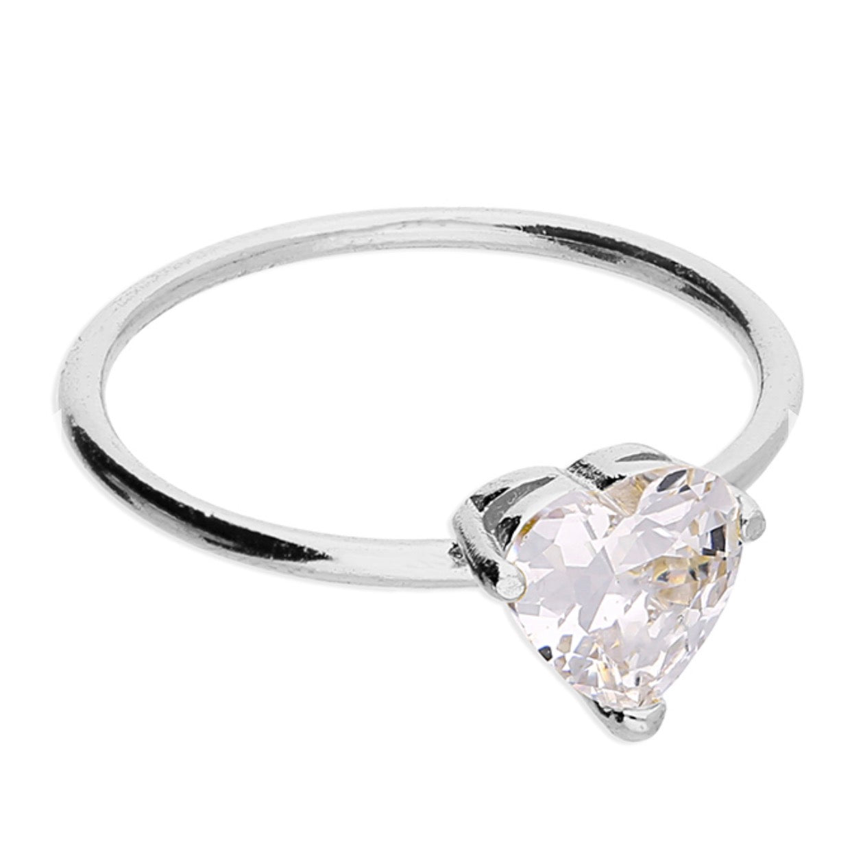 Sterling Silver Cubic Zirconia Solitaire Heart Ring