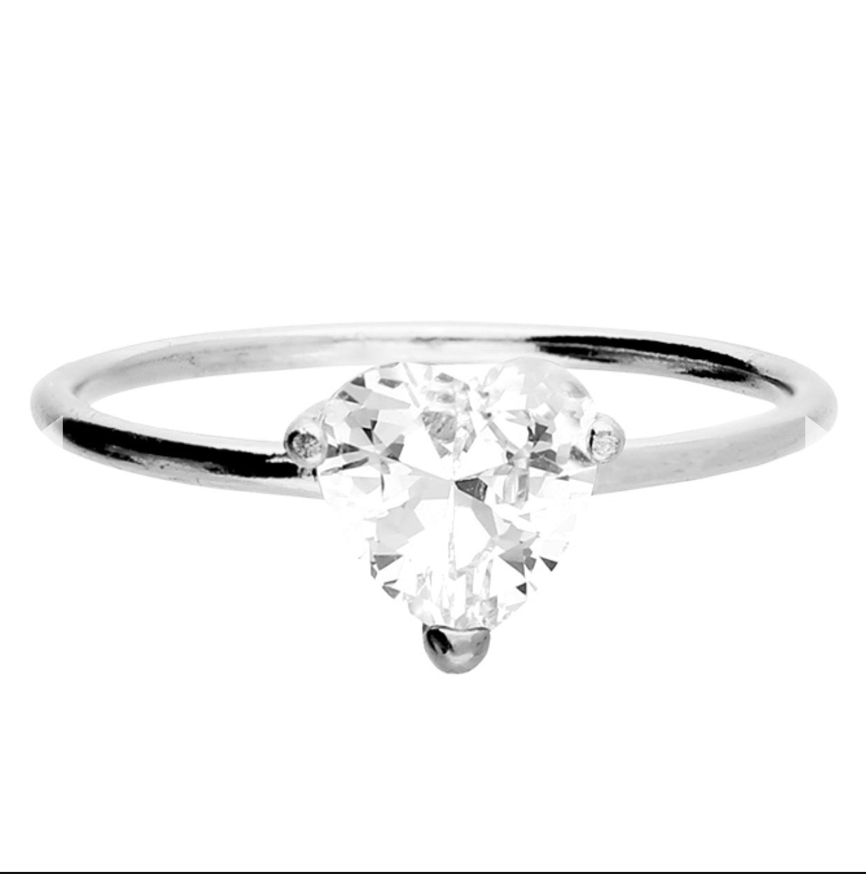 Sterling Silver Cubic Zirconia Solitaire Heart Ring