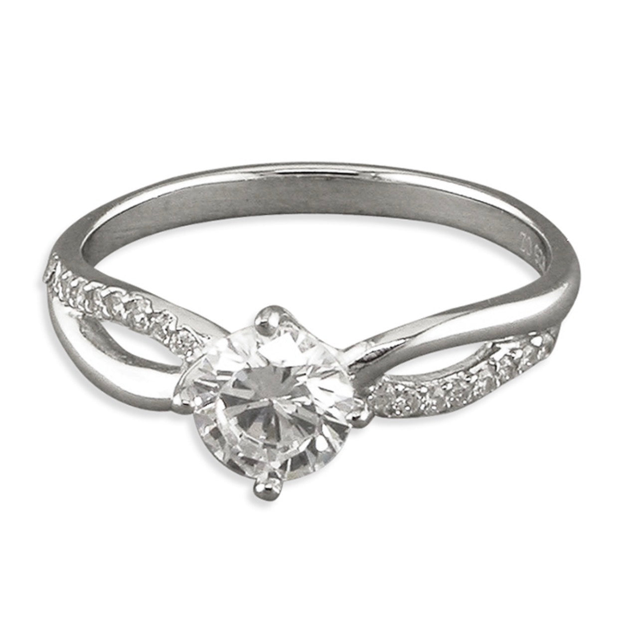 Sterling Silver Cubic Zirconia Crossover Solitaire Ring