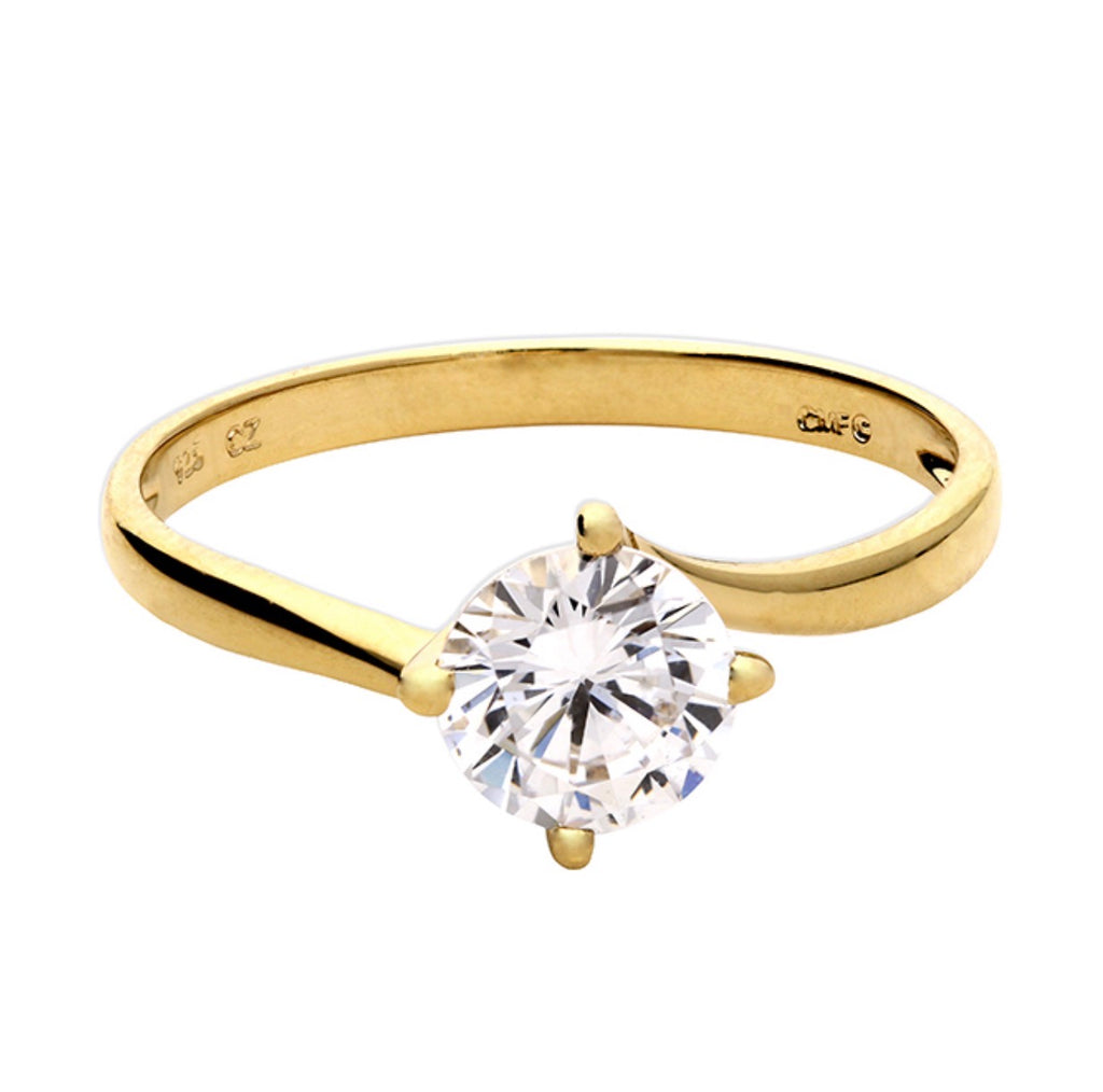 Sterling Silver Yellow Gold Plated Cubic Zirconia Solitaire Ring