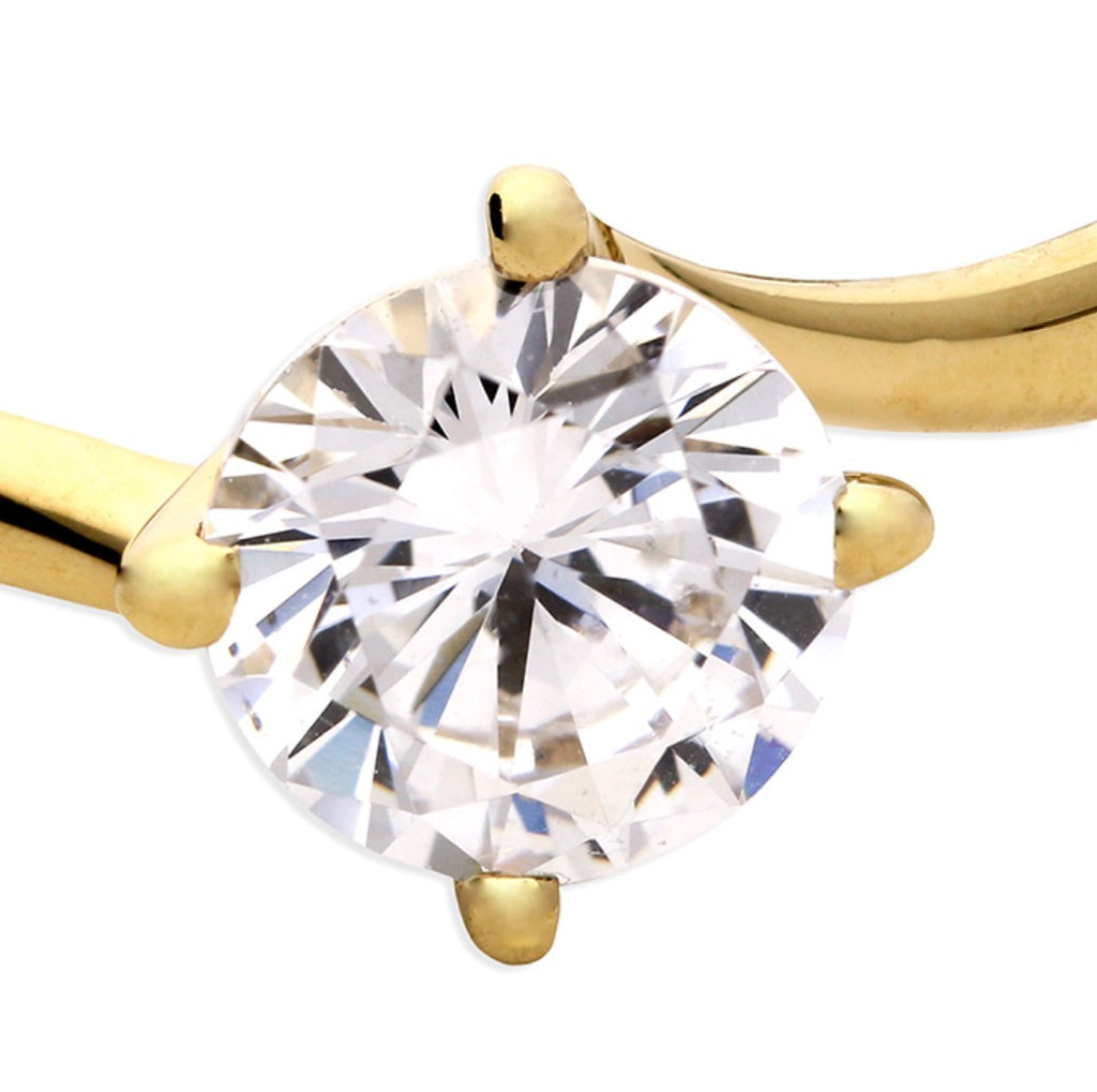Sterling Silver Yellow Gold Plated Cubic Zirconia Solitaire Ring