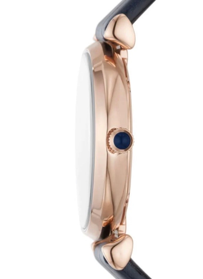 Emporio Armani AR11424 Two-Hand Blue Dial Leather Strap Watch Womens