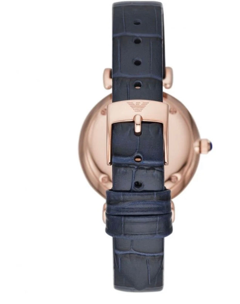 Emporio Armani AR11424 Two-Hand Blue Dial Leather Strap Watch Womens