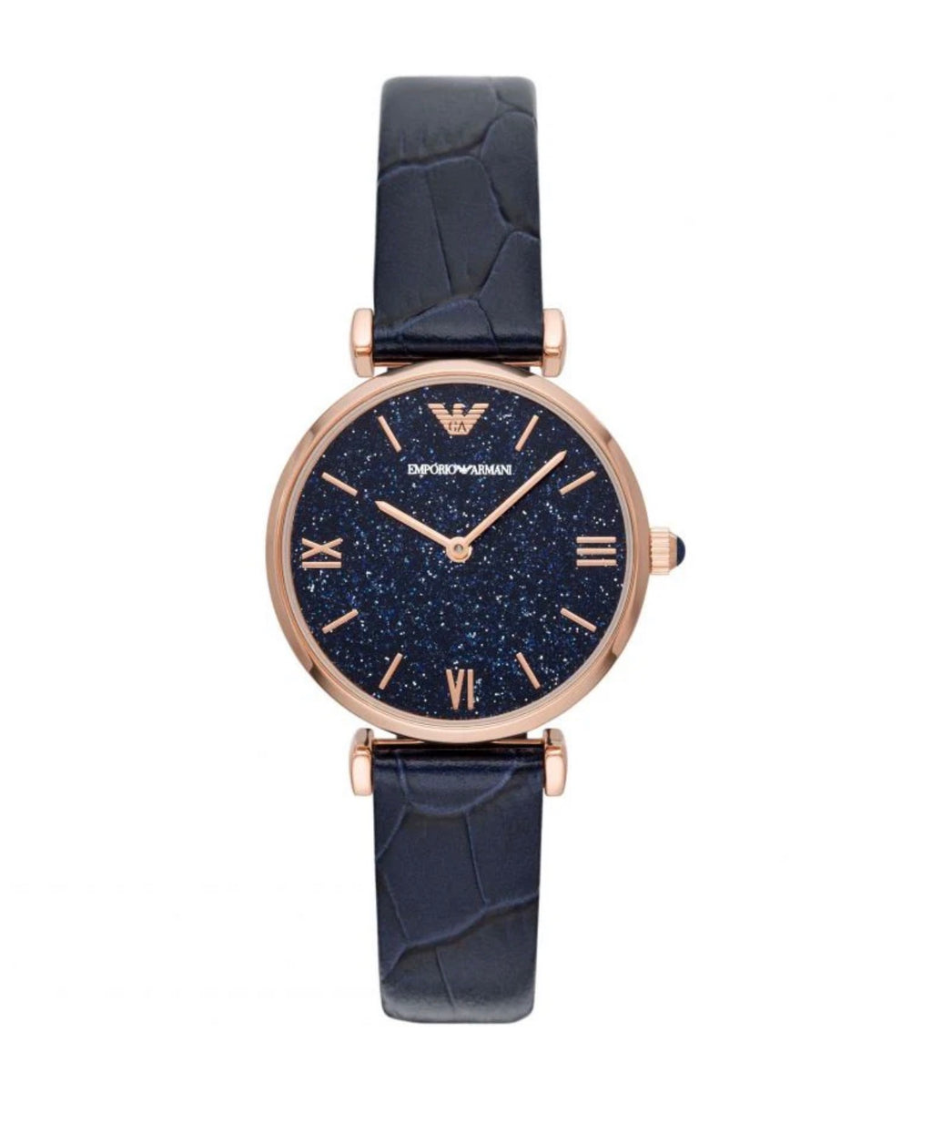 Emporio Armani AR11424 Two-Hand Blue Dial Leather Strap Watch Womens