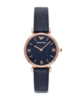 Emporio Armani AR11424 Two-Hand Blue Dial Leather Strap Watch Womens