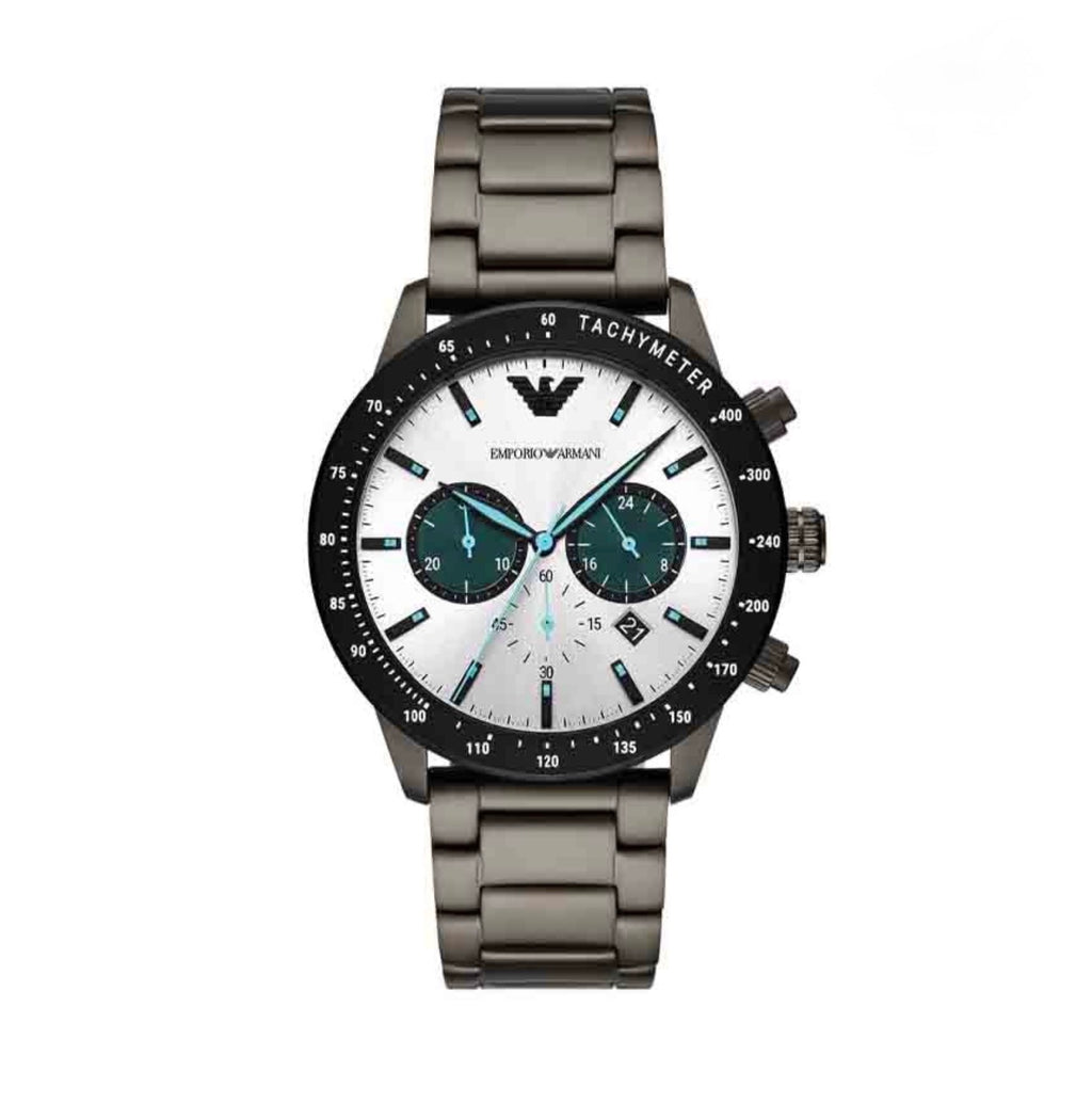 Emporio Armani Mario Chronograph White Dial Black Steel Watch – AR11471