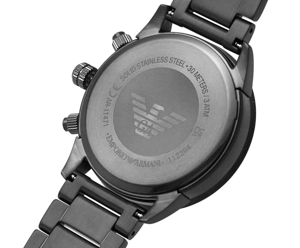 Emporio Armani Mario Chronograph White Dial Black Steel Watch – AR11471