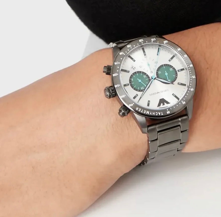 Emporio Armani Mario Chronograph White Dial Black Steel Watch – AR11471