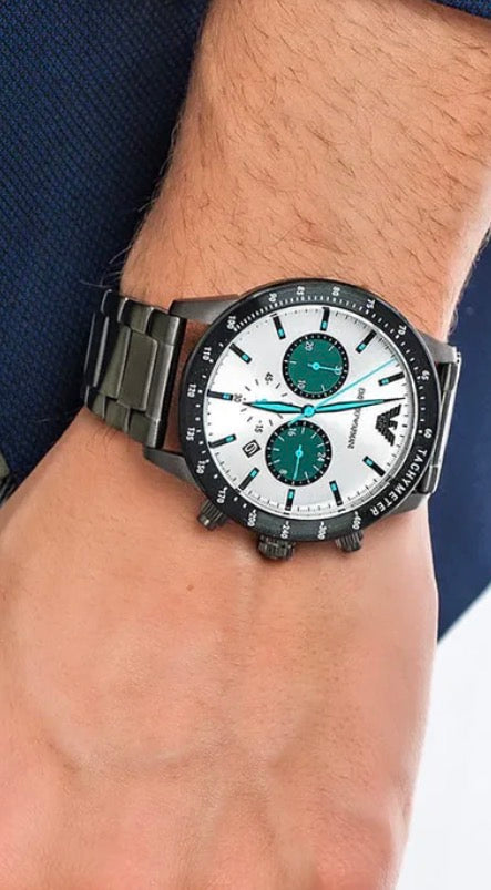 Emporio Armani Mario Chronograph White Dial Black Steel Watch – AR11471