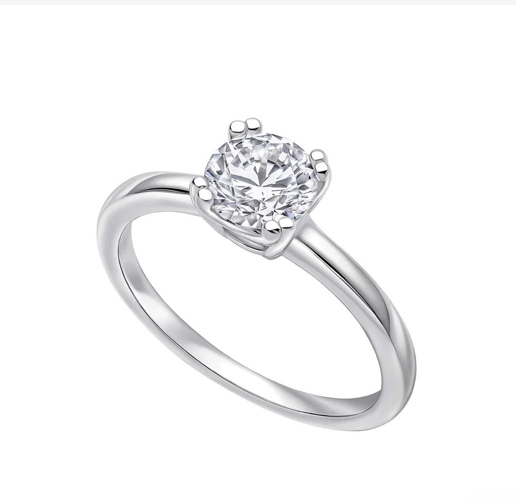 Sterling Silver Double Claw Solitaire Ring with DiamondFire® CZ