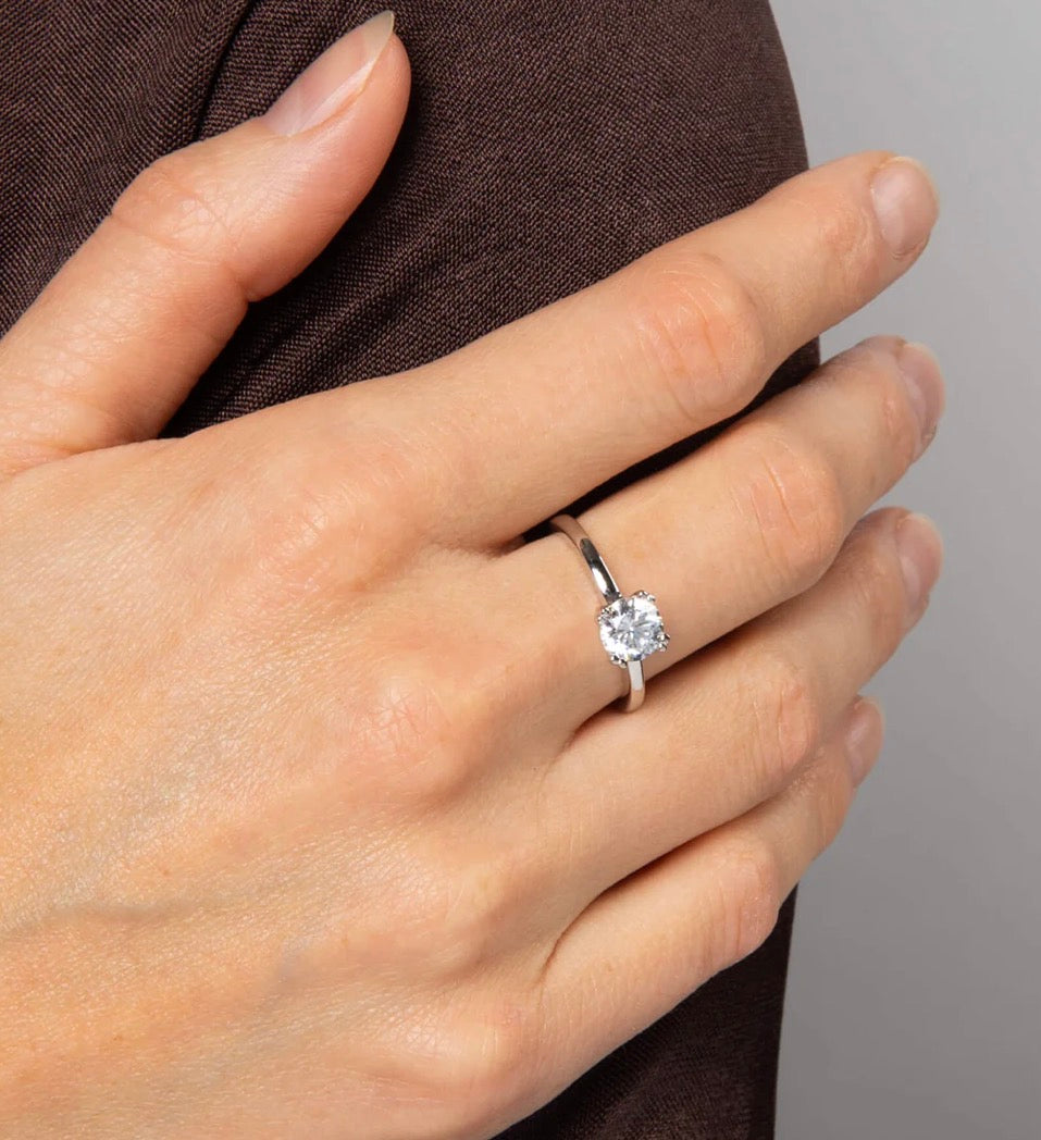 Sterling Silver Double Claw Solitaire Ring with DiamondFire® CZ