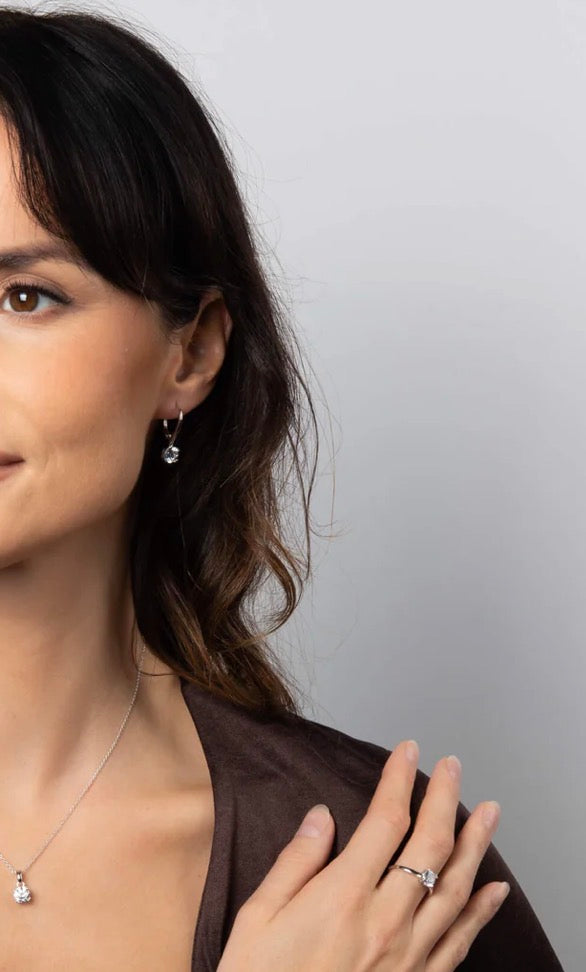 Sterling Silver Double Claw Solitaire Ring with DiamondFire® CZ