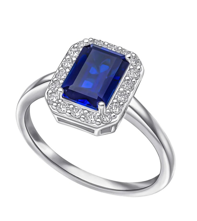 Geometric Halo Ring – Sapphire CZ & Diamonfire Zirconia