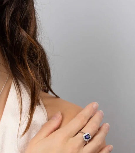 Geometric Halo Ring – Sapphire CZ & Diamonfire Zirconia