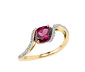 9ct Yellow Gold Elegant Twist Rhodolite Garnet & Diamond Ring