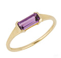 9ct Yellow Gold Baguette-Cut Amethyst Solitaire Ring