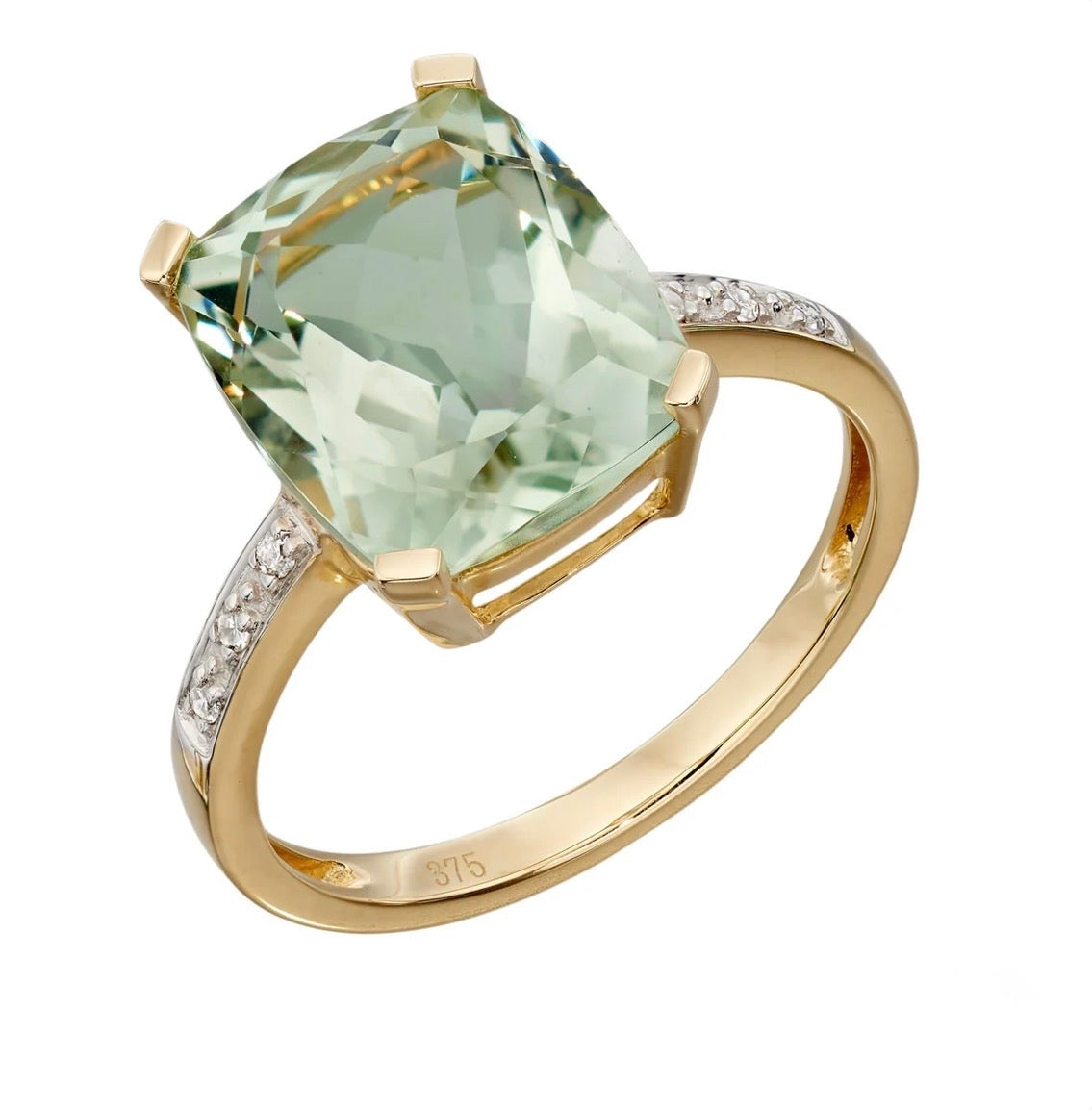 9ct Yellow Gold Amethyst Statement Ring with Diamond Shoulders