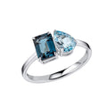 Toi et Moi London & Sky Blue Topaz Ring in 9ct White Gold