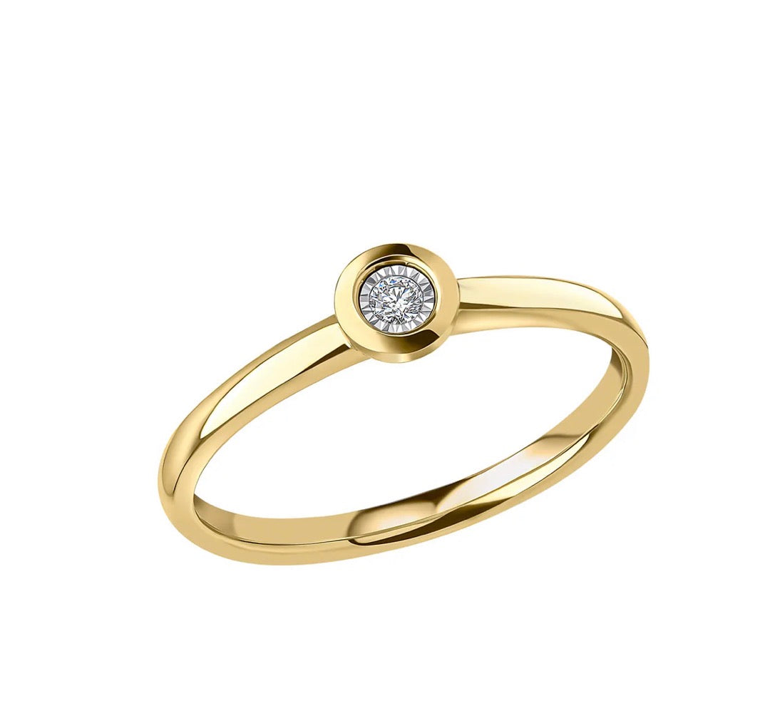 Rounded Bezel Natural Diamond Ring in 9ct Yellow Gold
