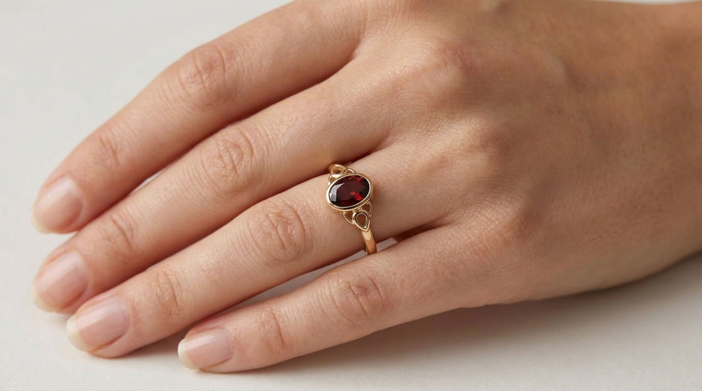 9ct Yellow Gold Natural Garnet Celtic Ring