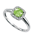 9ct White Gold Cushion-Cut Peridot & Diamond Halo Ring