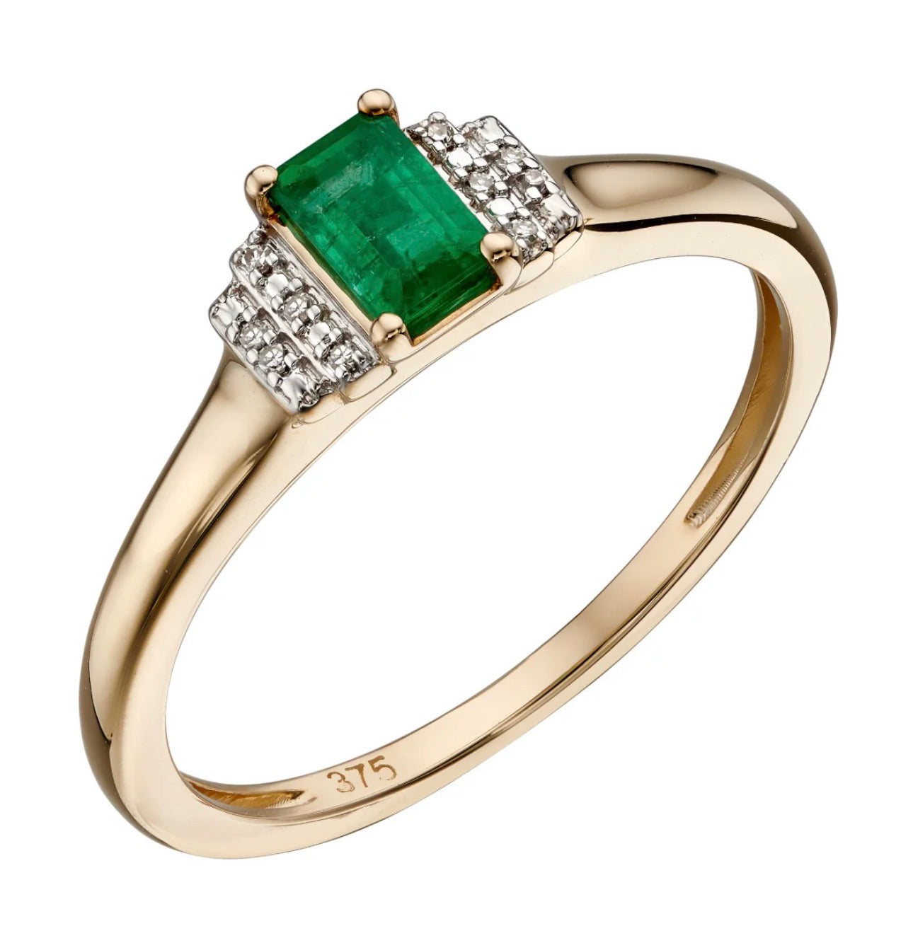 9ct Yellow Gold Emerald & Diamond Art Deco Statement Ring
