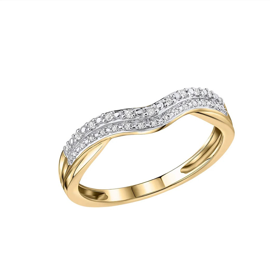 9ct Yellow Gold Double Wave Diamond Set Ring (0.06ct)