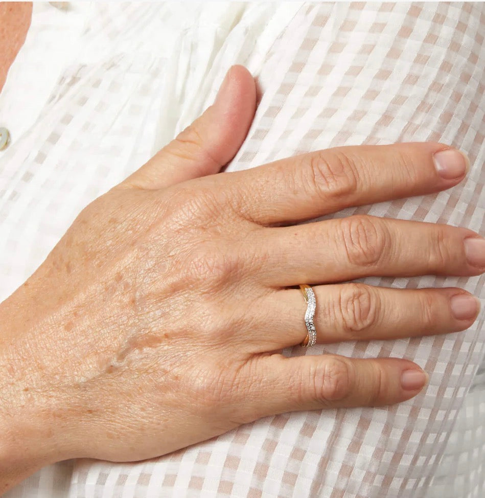 9ct Yellow Gold Double Wave Diamond Set Ring (0.06ct)