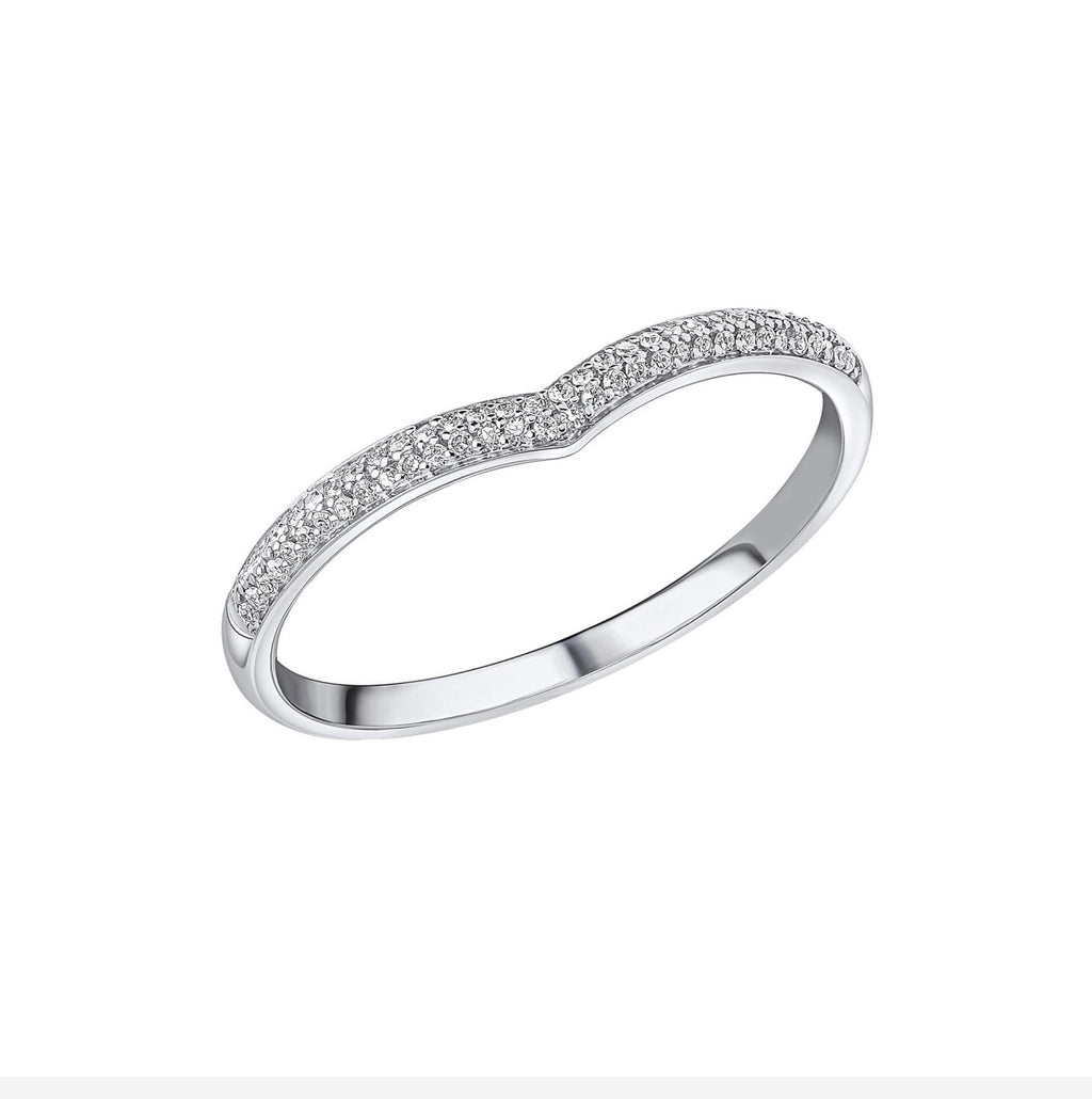 9ct White Gold Micro Diamond V-Shaped Ring – 0.075ct