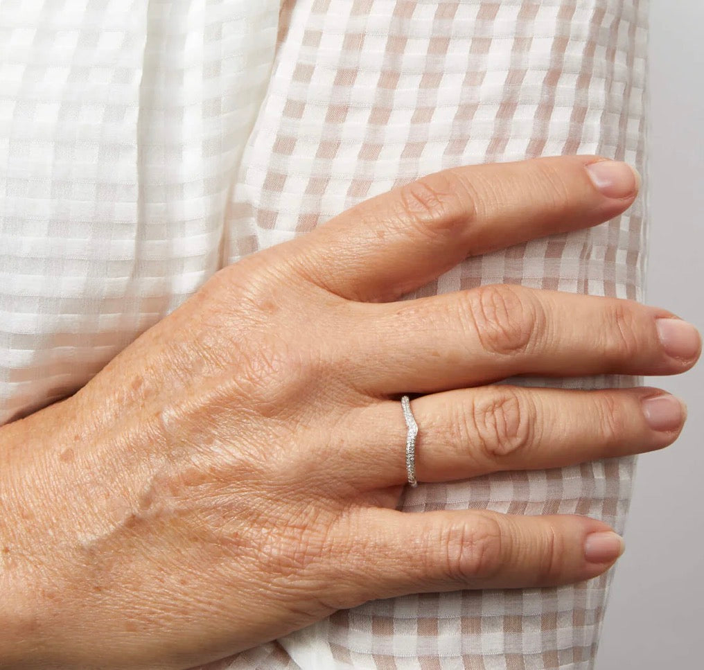 9ct White Gold Micro Diamond V-Shaped Ring – 0.075ct