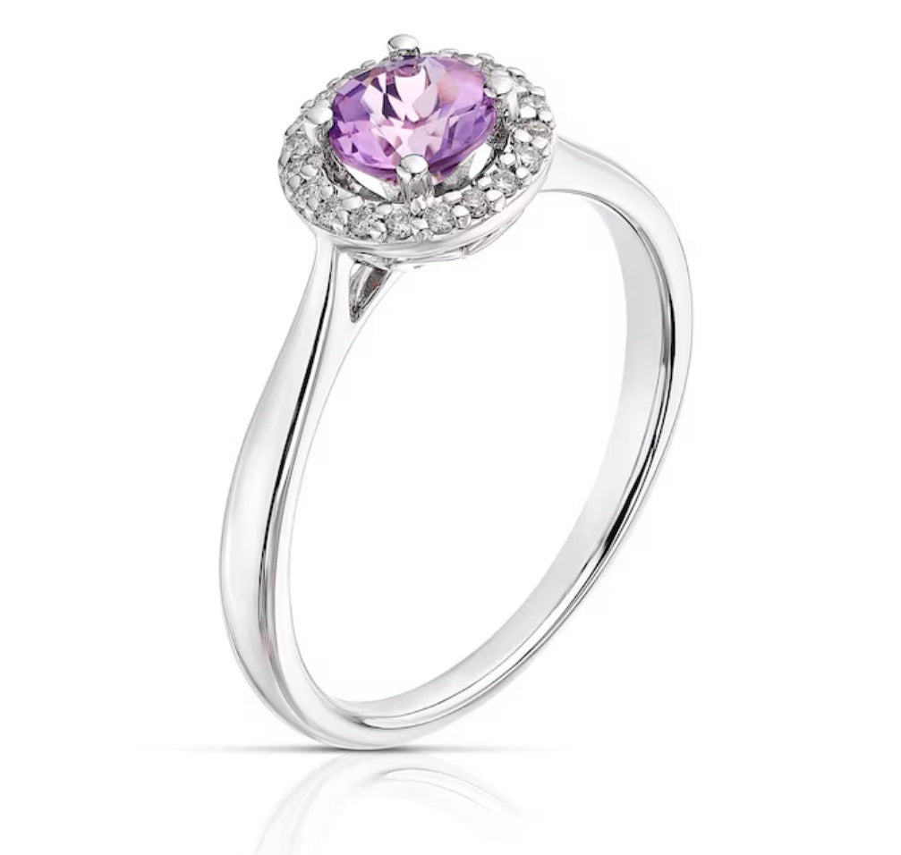 9ct White Gold Sapphire & Diamond Halo Ring – 0.07ct Diamonds