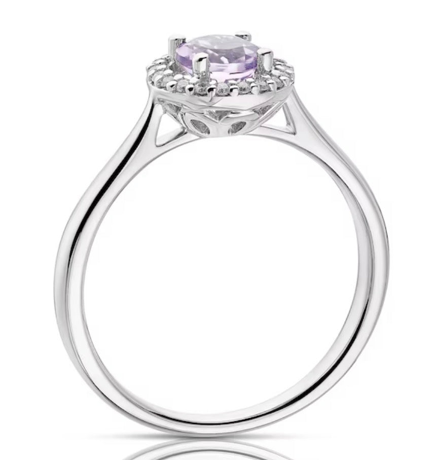 9ct White Gold Sapphire & Diamond Halo Ring – 0.07ct Diamonds