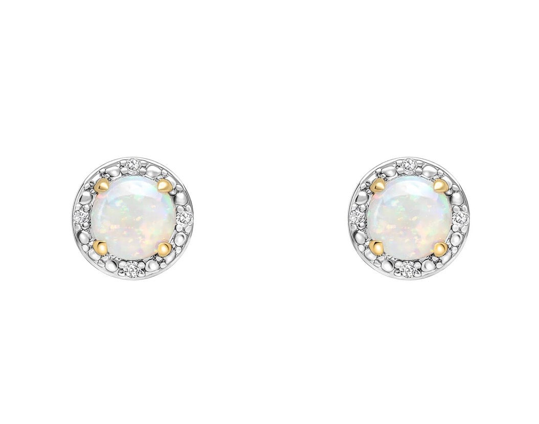 9ct Yellow Gold Opal Stud Earrings with Diamond Halo