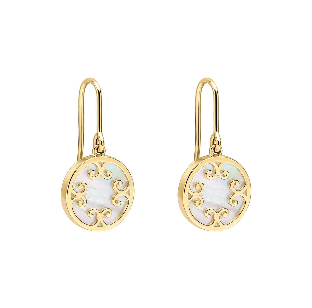 9ct Yellow Gold Mother of Pearl Swirl Drop Earrings