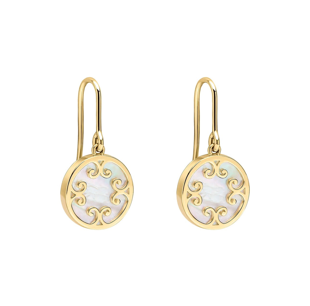 9ct Yellow Gold Mother of Pearl Swirl Drop Earrings