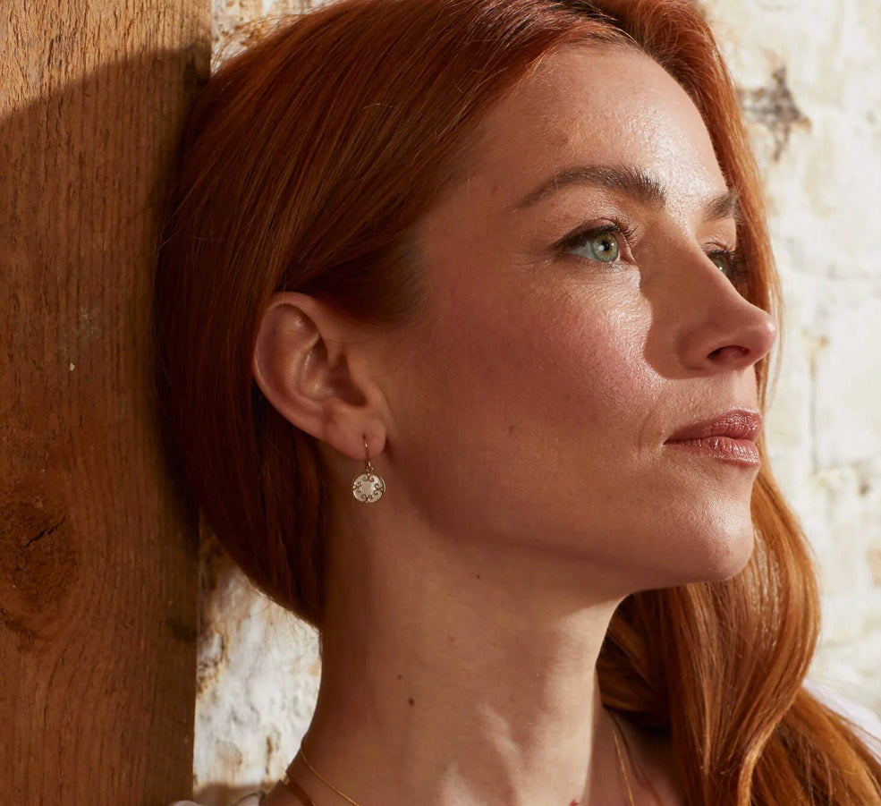 9ct Yellow Gold Mother of Pearl Swirl Drop Earrings