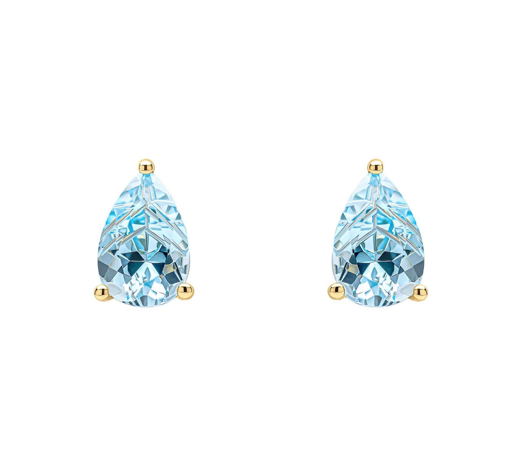 9ct Yellow Gold Pear Cut Blue Topaz Stud Earrings