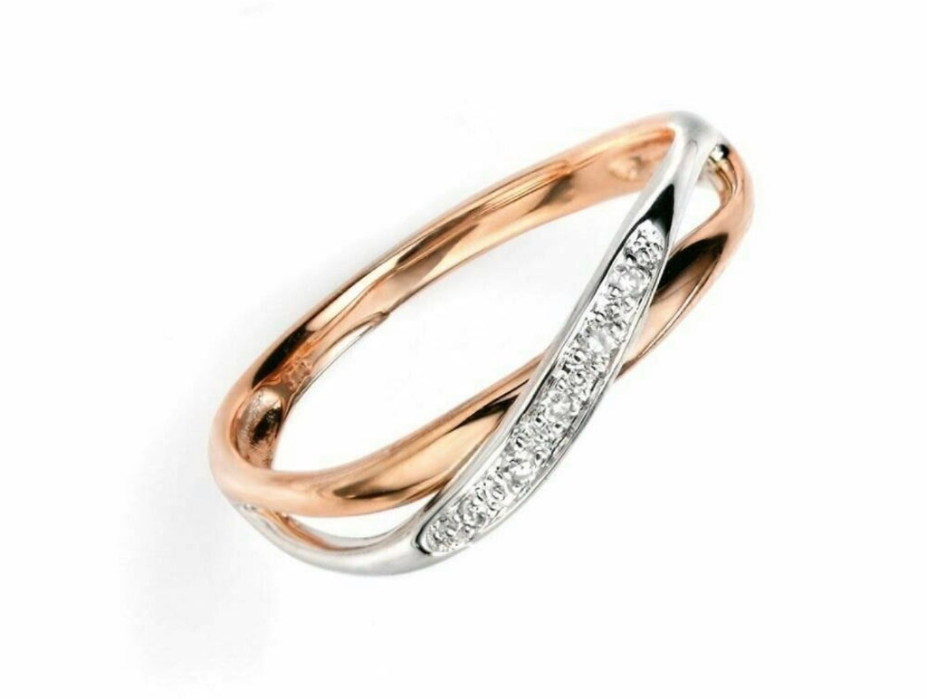 9ct White & Rose Gold Twist Ring with Pavé Diamonds