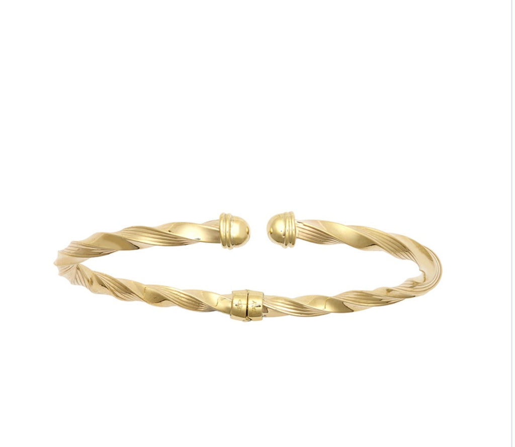 9ct Yellow Gold Sculpted Ribbed Twist Spring Bangle
