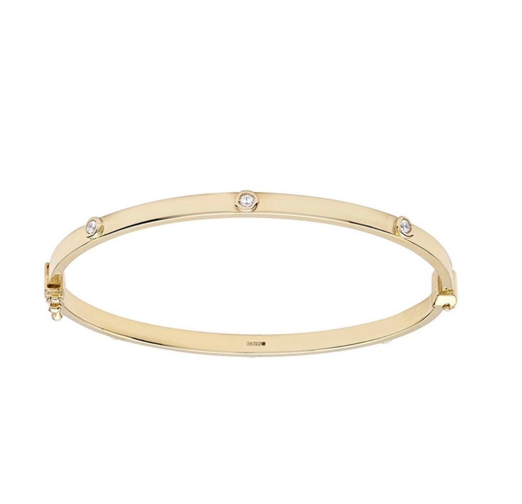 9ct Yellow Gold CZ Set Hinged Bangle