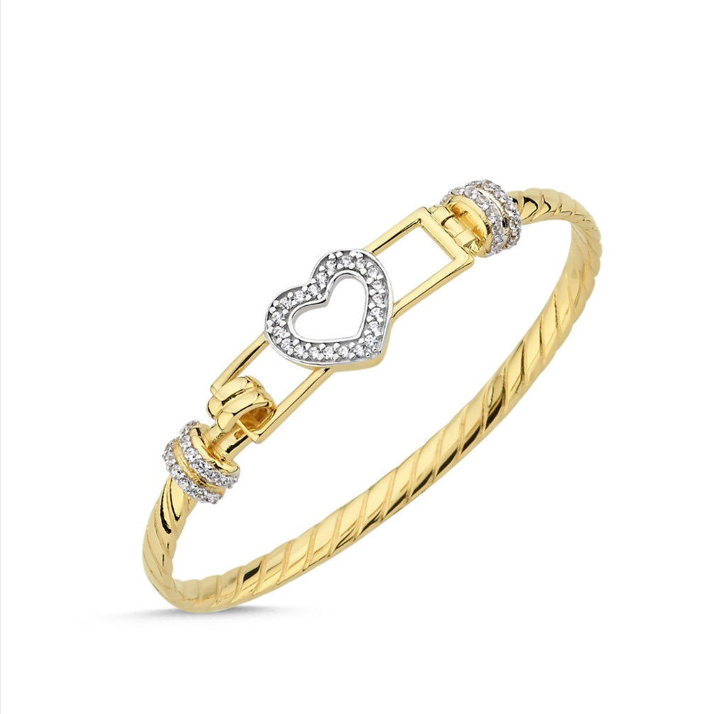 9ct Yellow Gold Twisted Heart Hook Bangle – Solid 13.8g