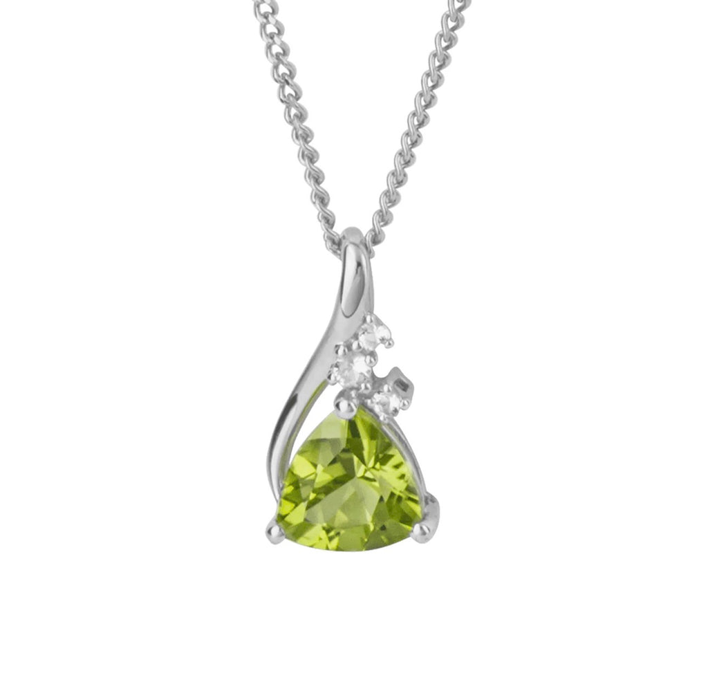 9ct White Gold Trillion Peridot & White Topaz Pendant – 46cm Curb Chain
