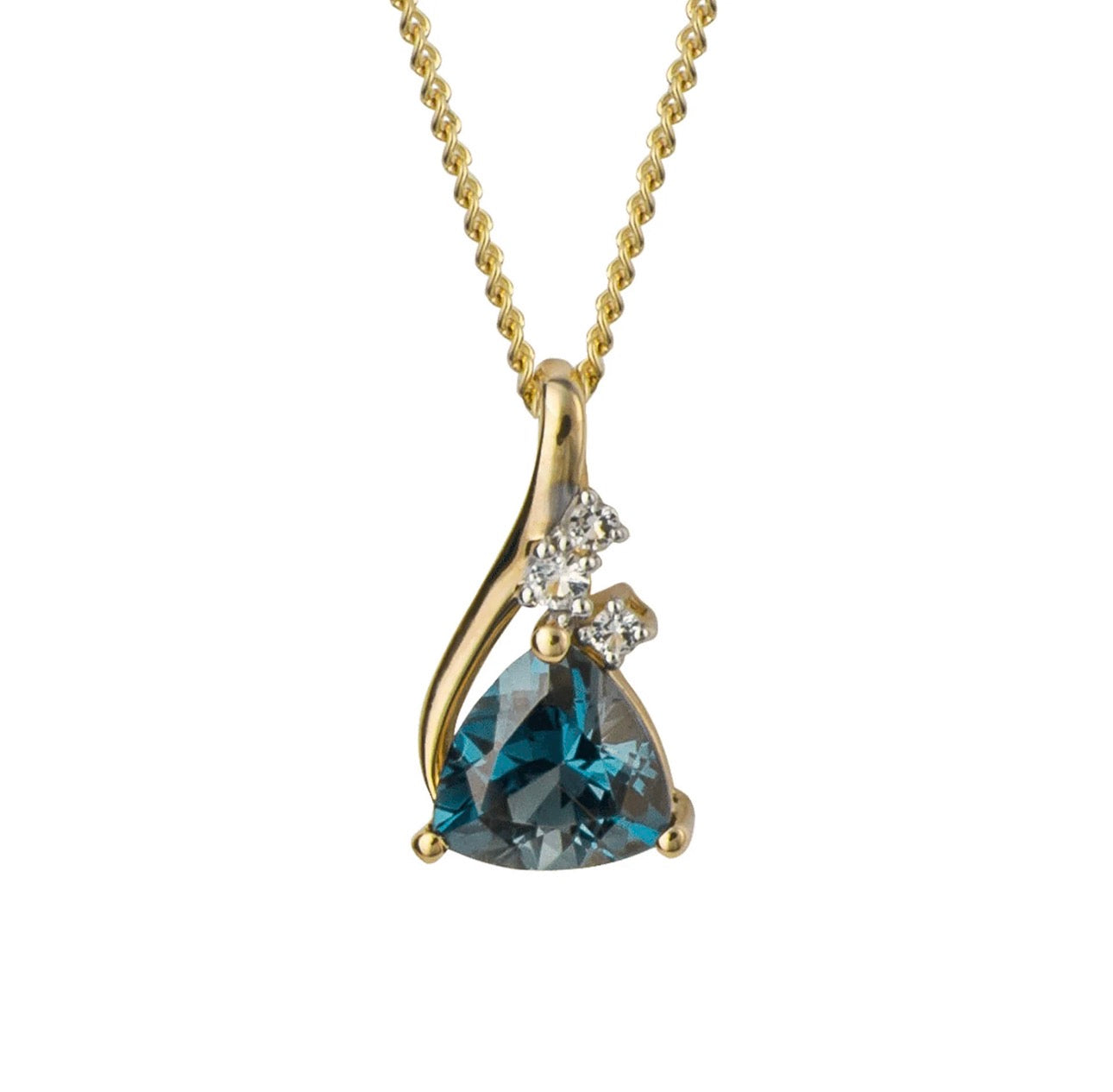 9ct Yellow Gold London Blue Topaz & White Topaz Trillion Pendant