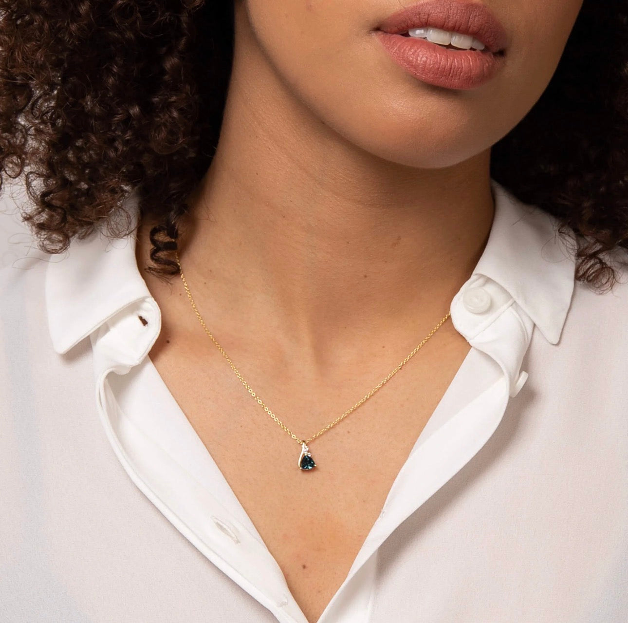 9ct Yellow Gold London Blue Topaz & White Topaz Trillion Pendant