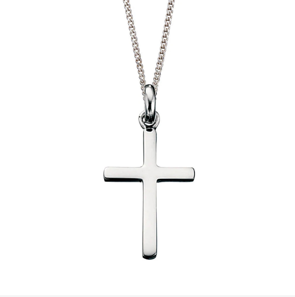 Sterling Silver Plain Cross Pendant with Diamond Cut Chain (41–46cm Adjustable)