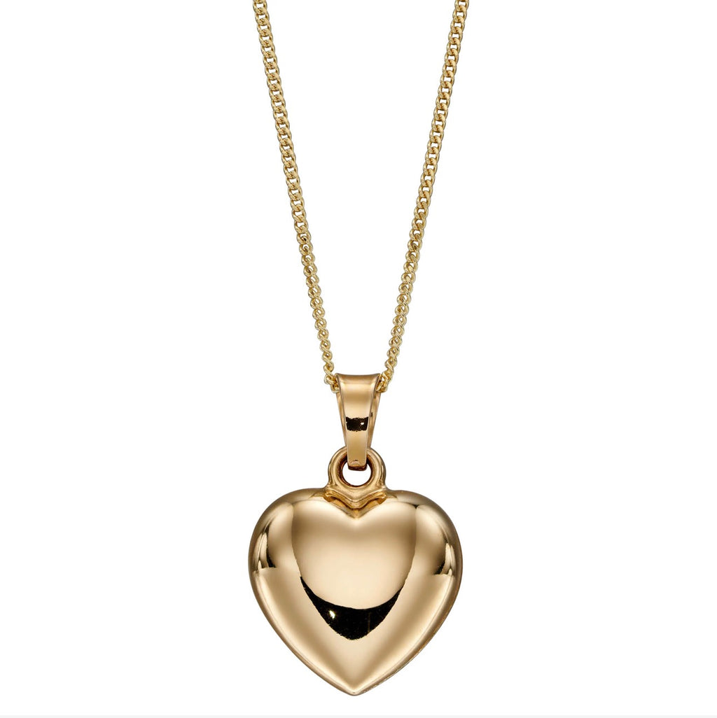 9ct Yellow Gold Small Heart Pendant Necklace – 46cm Curb Chain
