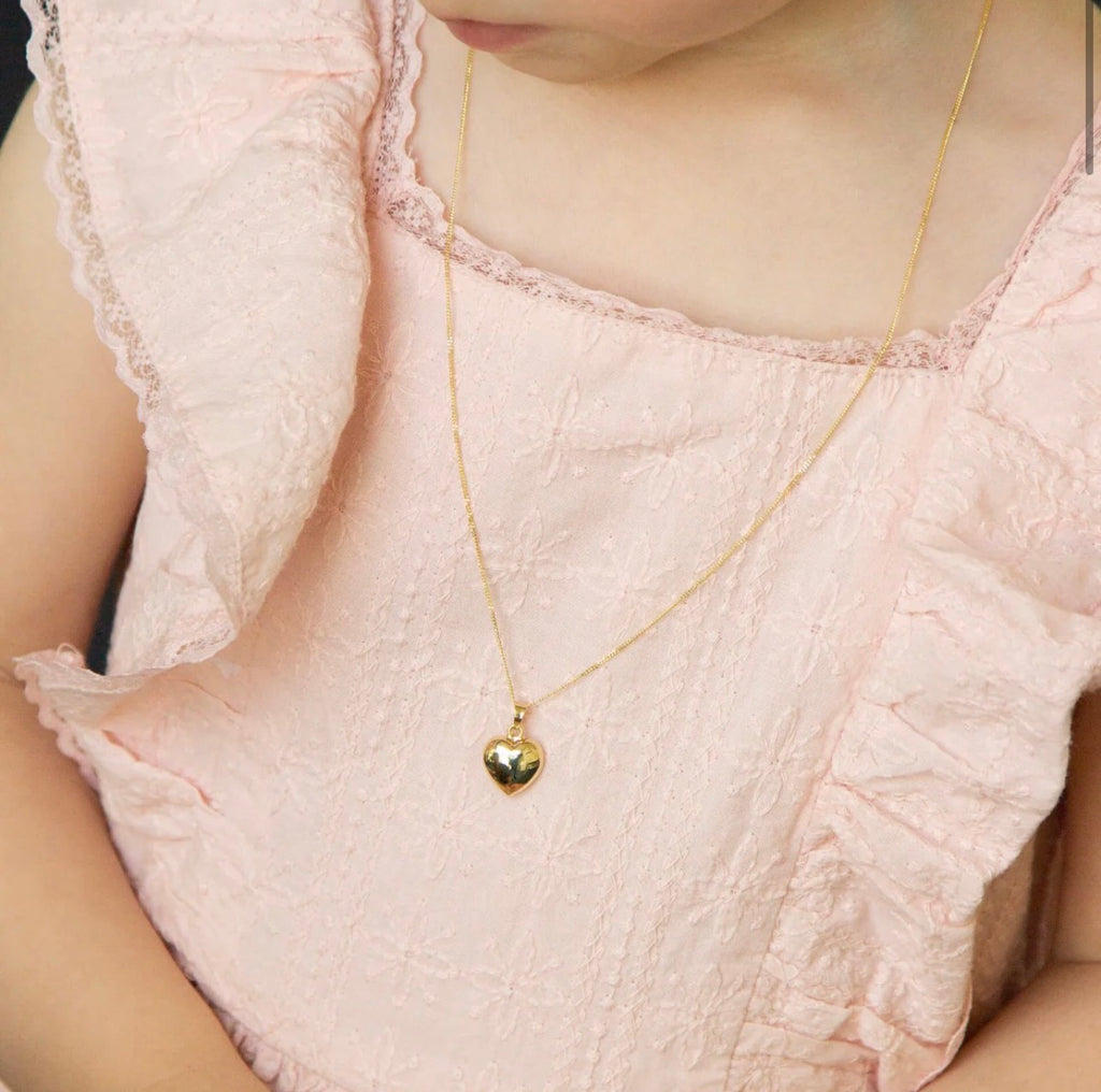 9ct Yellow Gold Small Heart Pendant Necklace – 46cm Curb Chain