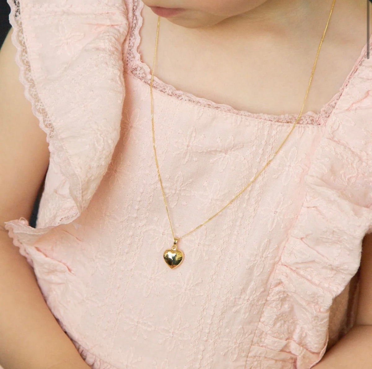9ct Yellow Gold Small Heart Pendant Necklace – 46cm Curb Chain