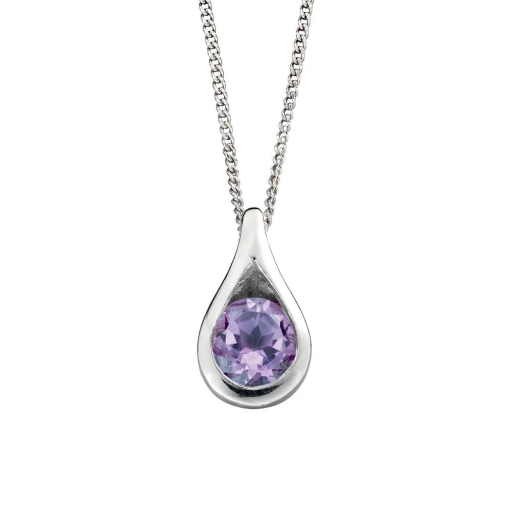 Sterling Silver Natural Amethyst Teardrop Pendant Necklace